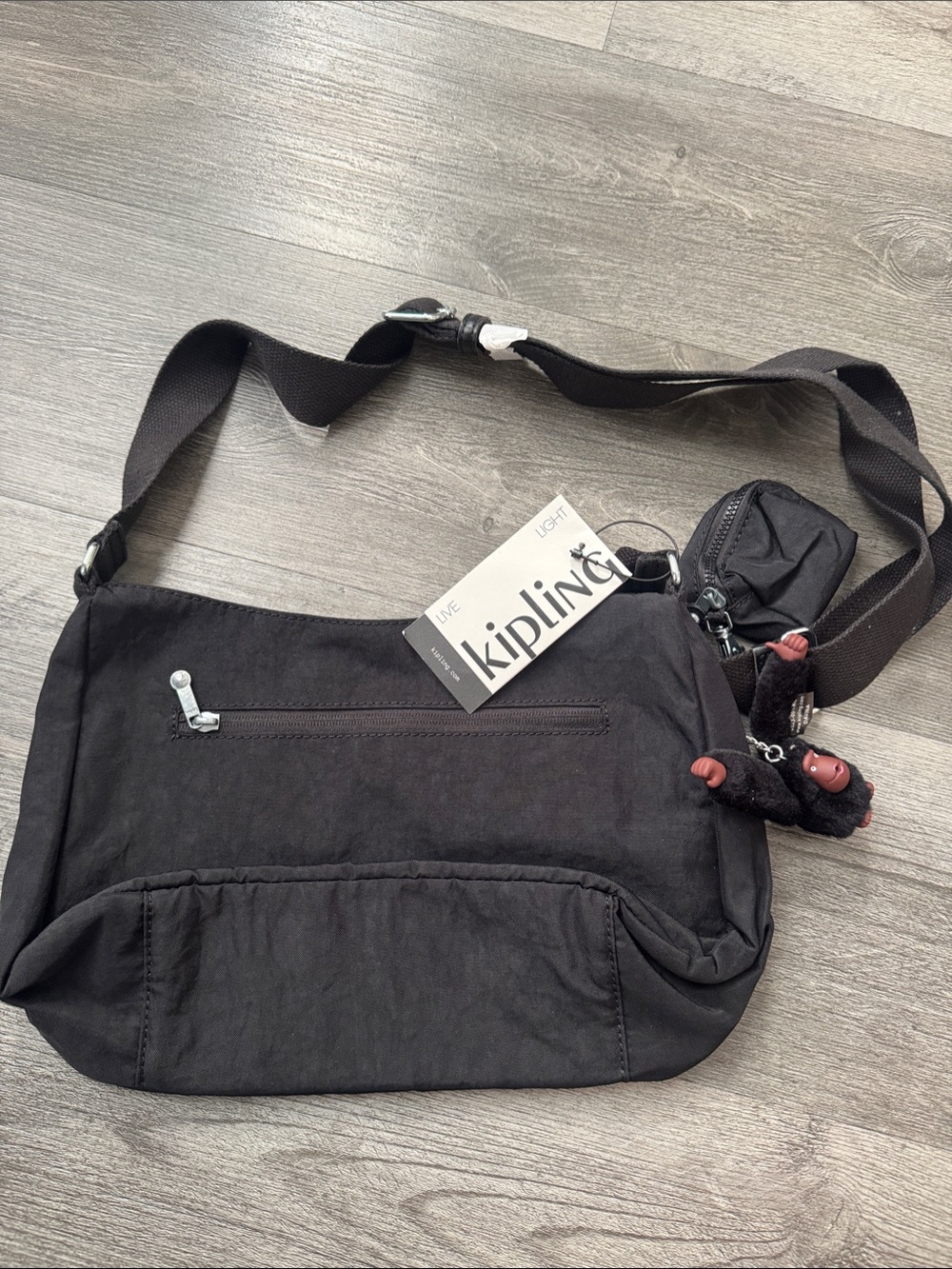 Kipling Black Small Messenger Crossbody Bag with Monkey Charm